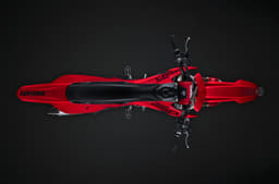 Top-down view highlighting the bike's slim bodywork and narrow rider interface.