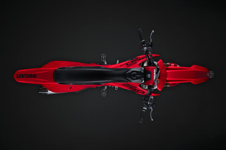 Top-down view highlighting the bike's slim bodywork and narrow rider interface.