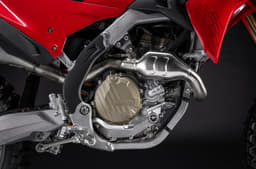 Close-up of the Ducati Desmo250 MX's 249.7cc single-cylinder engine