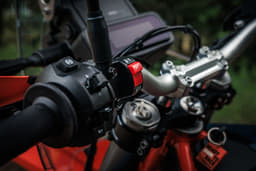 A close up shot of the switch that allows riders to change which fuel tank to draw fuel from.