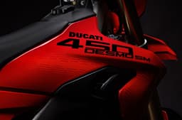 Inside close up image showing the tank panels of the Ducati Desmo450 SM.
