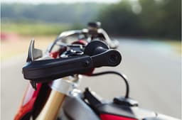 An outside close up image of the Ducati Desmo450 SM's left handguards