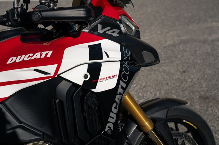 Close-up image of the Multistrada V4 Pikes Peak's right fairing.