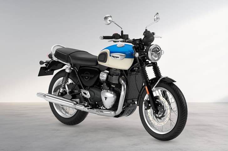 Triumph Bonneville T40 in Aegean Blue/Fusion White..
