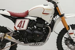 Close up of the Triumph Miura's TR400 engine that also powers the production version Scrambler 400 XC.