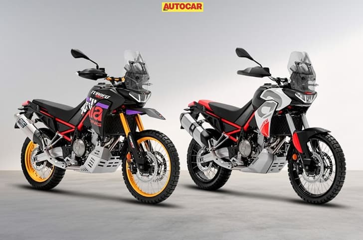 An indoor render showcasing the Aprilia Tuareg 660 and Tuareg Rally