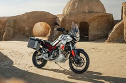 An outdoor shot of the standard Tuareg 660 fitted with the factory side panniers 