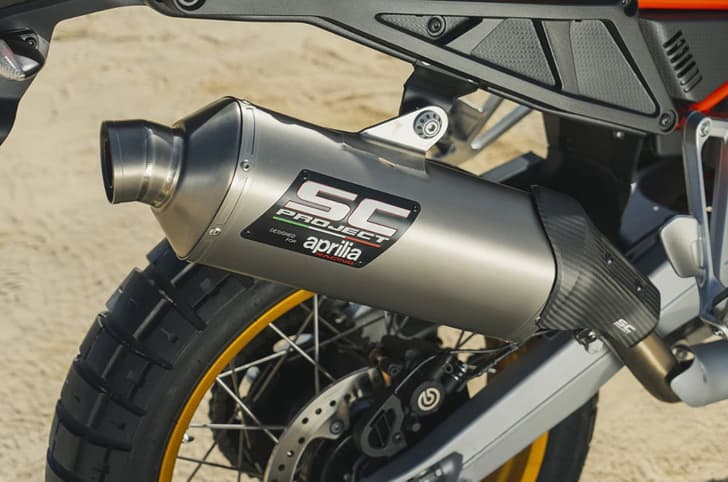 An outdoor closeup shot of the SC-project titanium exhaust system