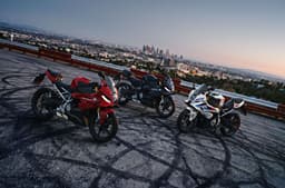 Left to right, F 450 RR in Racing Red, Cosmic Black and Snaefell white / M Motorsport colours.