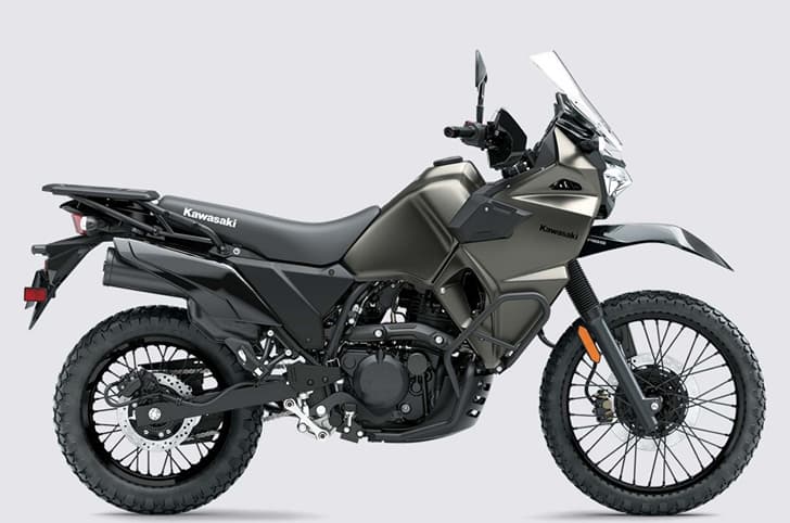 An indoor render showing the right side of the KLR650 DF