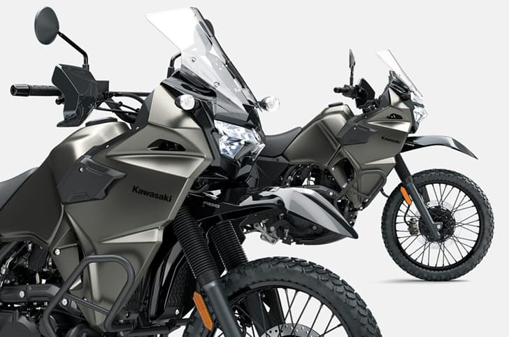A close up indoor render showing the front fairing of the KLR650 DF