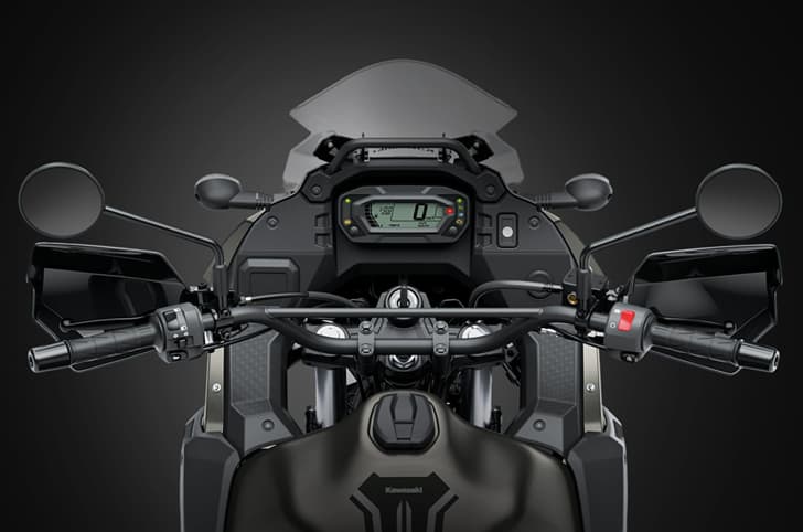 A close up indoor render of the instrument cluster of the KLR650 DF