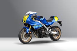 XSR900 GP's front left quarter inside shot in Legend Blue.