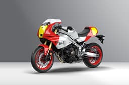 XSR900 GP's front left quarter inside shot in Legend Red.