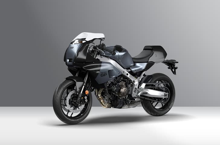 XSR900 GP's front left quarter inside shot in Power Grey.