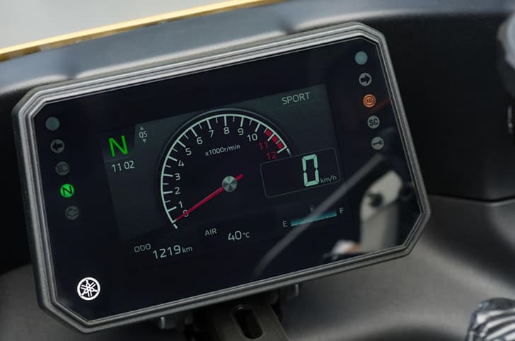 Close up shot of the XSR900 GP's 5-inch TFT display.
