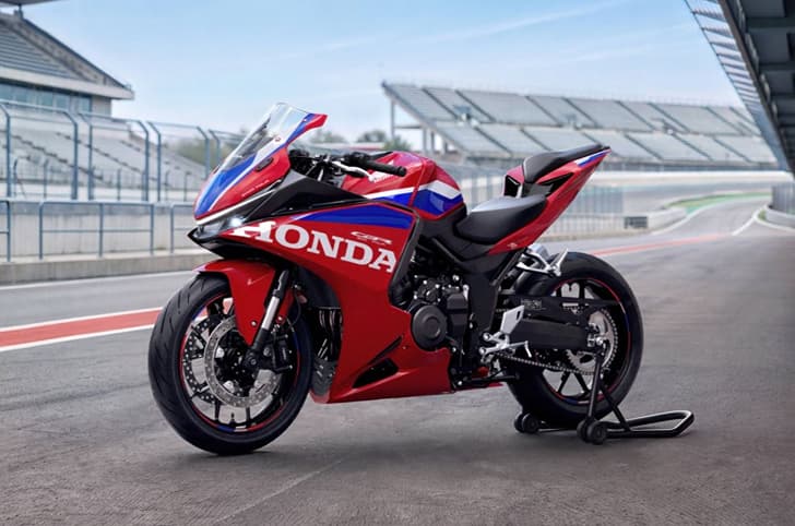 An outdoor shot of the Honda CBR500R Four right profile