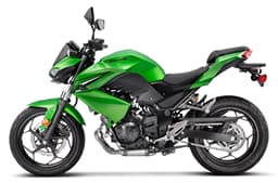 An indoor render of the Kawasaki Z300 right-side profile