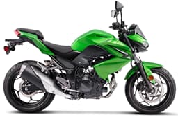 An indoor render of the Kawasaki Z300 left side profile