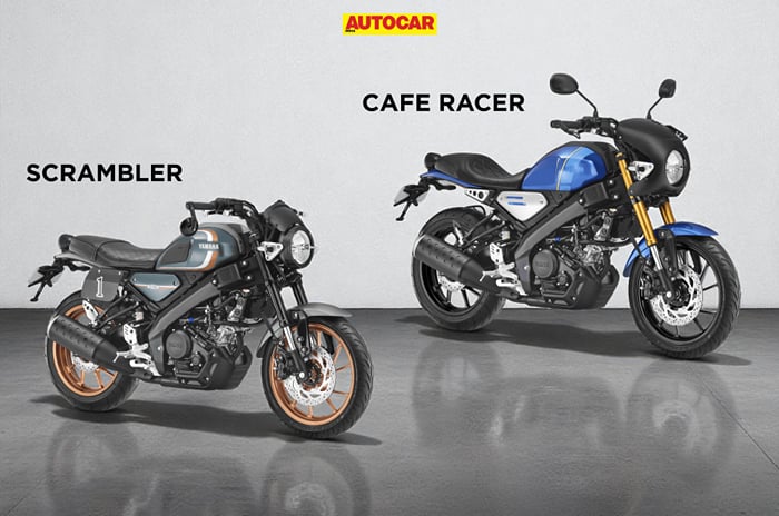 Yamaha XSR155 accessory prices listed Studio image of Scrambler and Cafe racer kit equipped bikes side by side