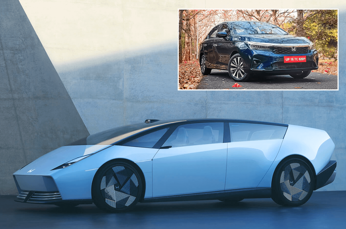 Honda 0 Series sedan concept (below), current Honda City (inset).