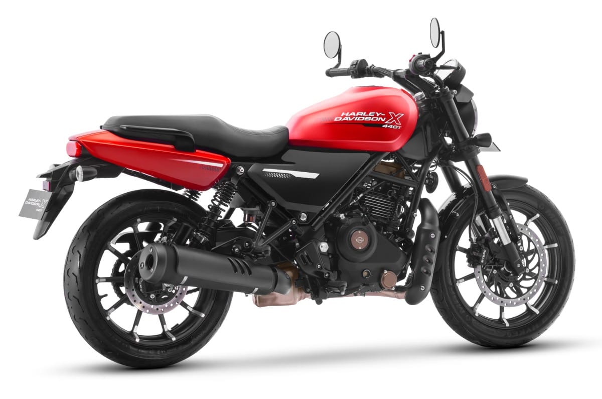Harley Davidson X440 T red colour rear three quarter static in studio