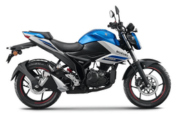 Suzuki Gixxer Met. Triton Blue/ Pearl Glacier White color