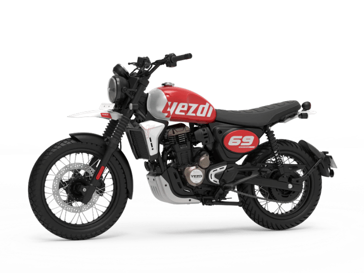 Yezdi Scrambler Rogue Red color