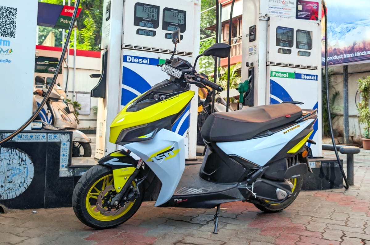 TVS Ntorq 150 at fuel station/petrol pump shot
