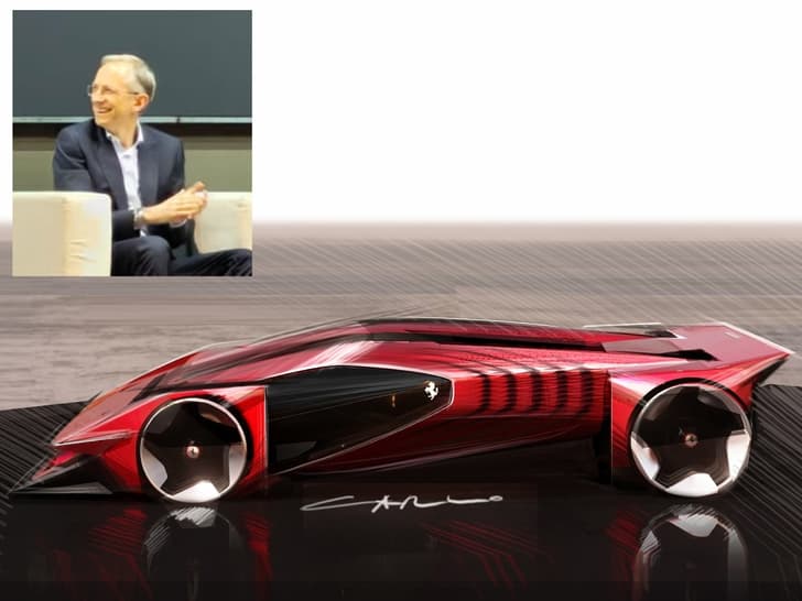 Ferrari F76 concept with chief executive officer Benedetto Vigna inset Ferrari F76 concept with chief executive officer Benedetto Vigna inset