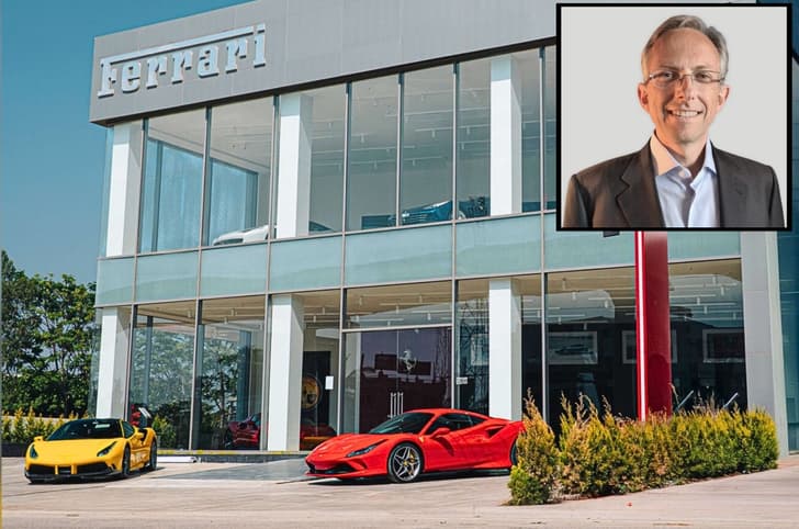Ferrari India service centre with CEO Benedetto Vigna inset 