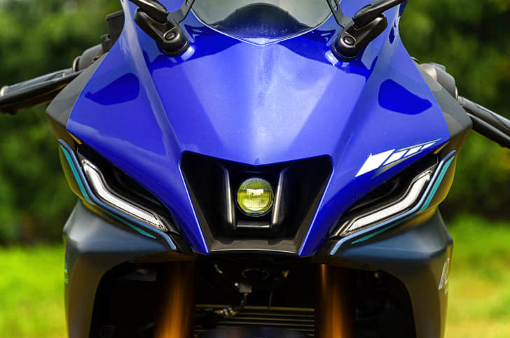 Close up shot of the Yamaha R15 headlight used for representation