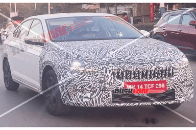 Skoda Slavia facelift spy shots show new front grille, headlights
