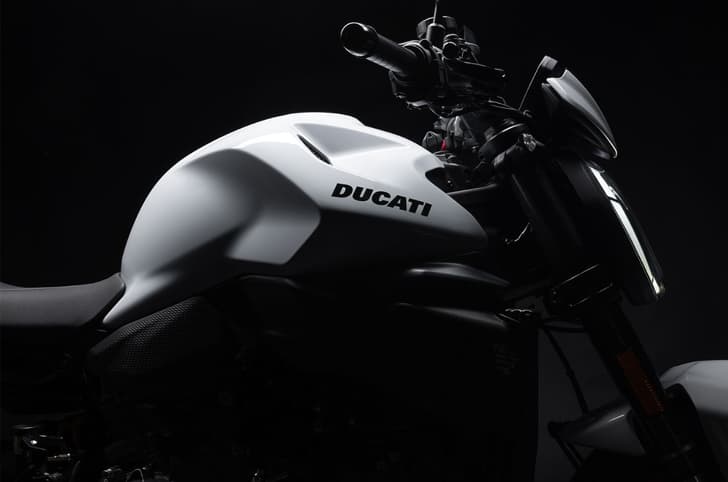 Ducati Monster V2 tank and headlight silhouette static image in studio