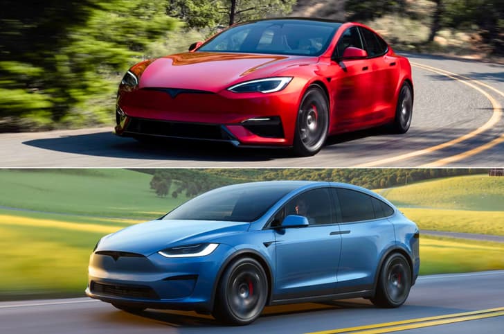 Tesla Model S sedan (top) and Model X SUV (bottom)