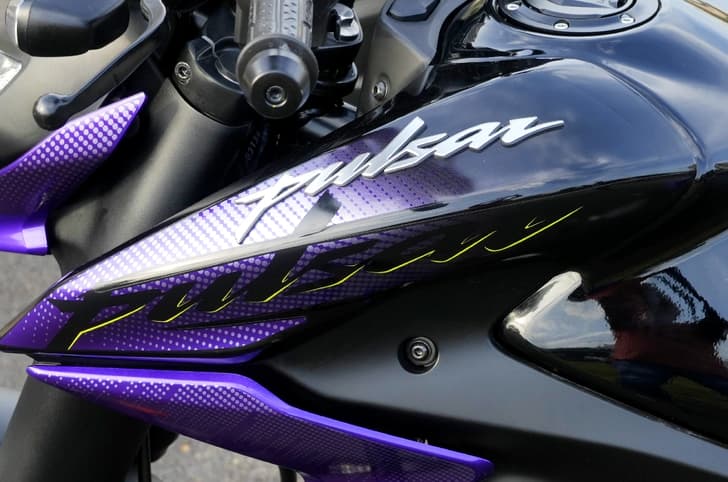 Close up of Pulsar branding on a NS160