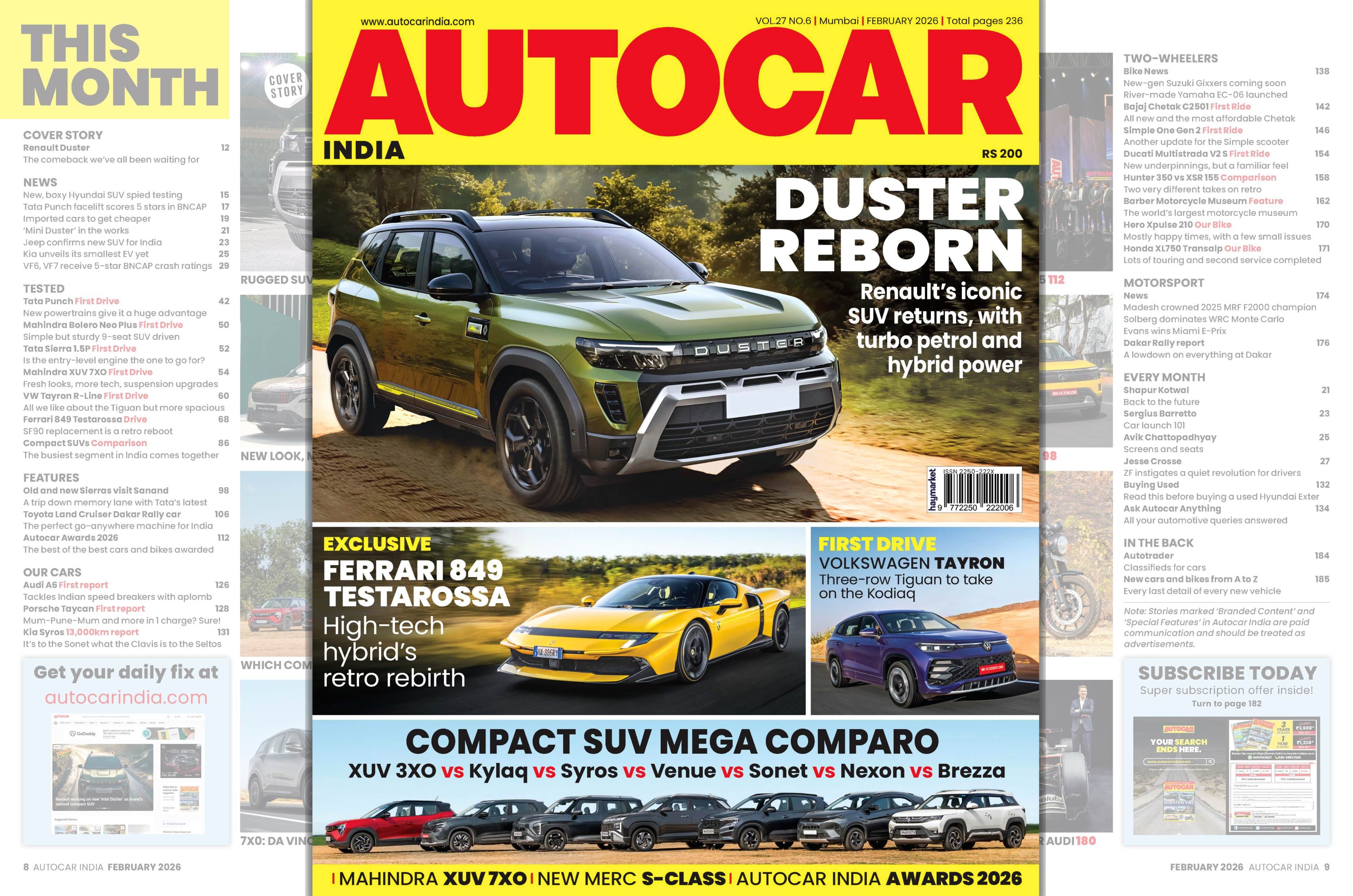 News Renault Duster returns, old, new Tata Sierra driven, and more: Autocar Feb 2026 29 mins ago Aneesh Srinivasan