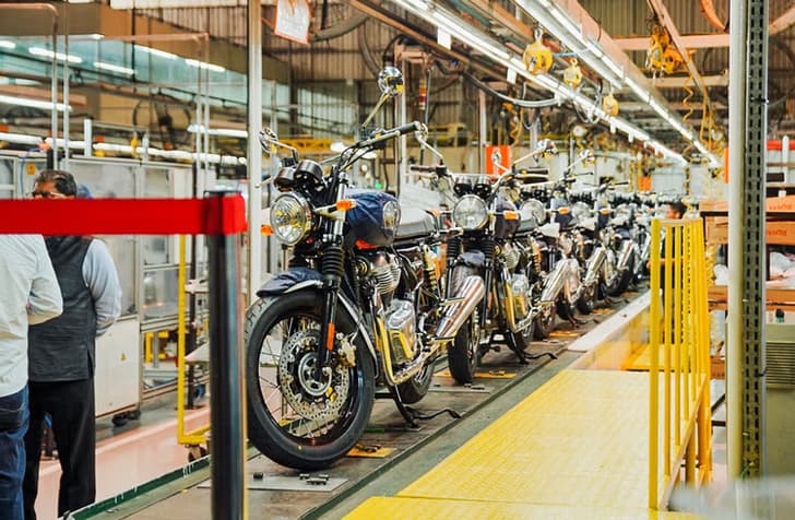 Bikes on a production line at the RE Chennai plant