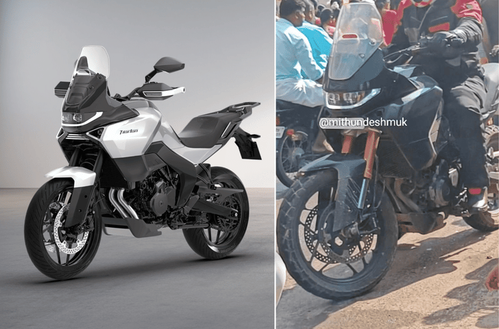 Norton Atlas full bike next to spy shot front left angle