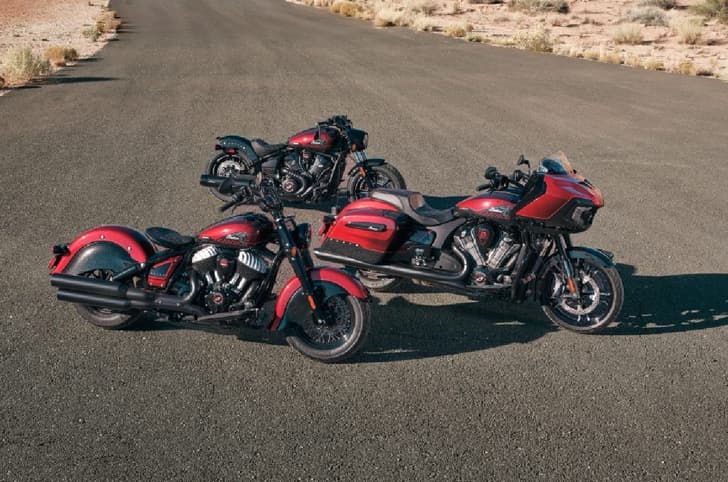 Indian 125th anniversary models parked next to each other