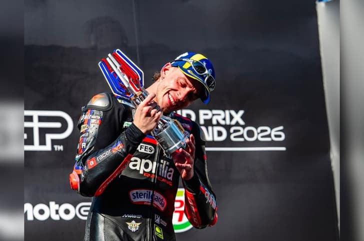 Marco Bezzecchi celebrating 2026 Thai MotoGP race win