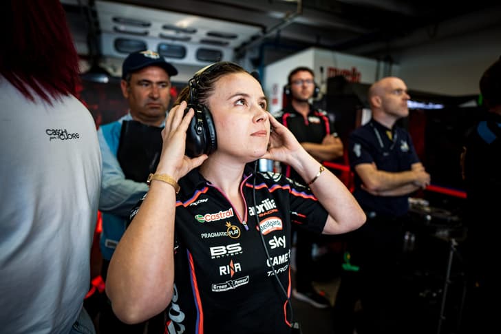 Elena de Cia inside the Aprilia MotoGP paddock