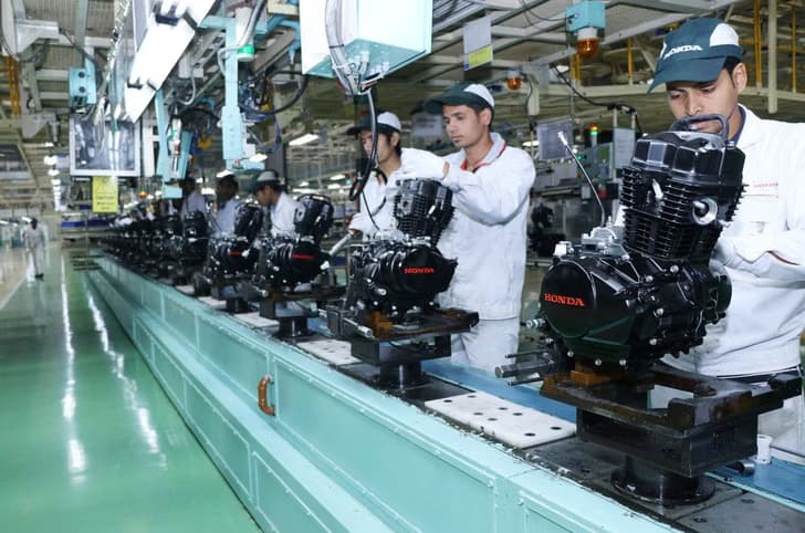 Honda two wheeler engines on a production line