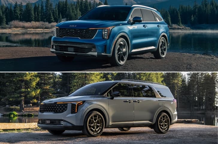 Kia Sorento and Carnival front quarter static 