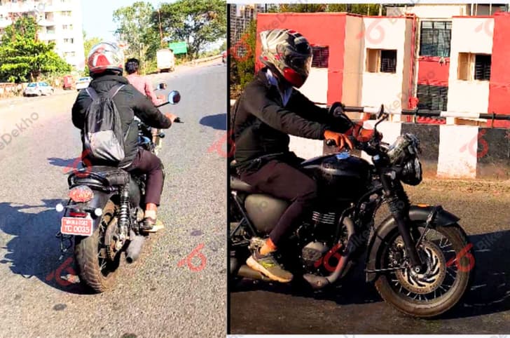 Triumph Bonneville 400 spy shot in India front and rear angles