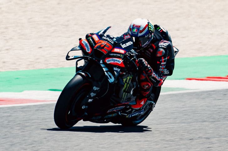 Marco Bezzecchi tucked in as he accelerates on his RS-GP