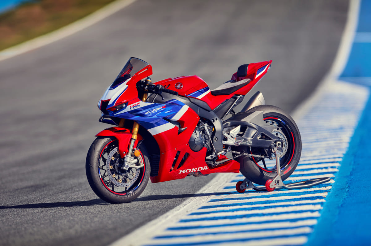 Static of the Fireblade SP parked on the kerbs on a race track