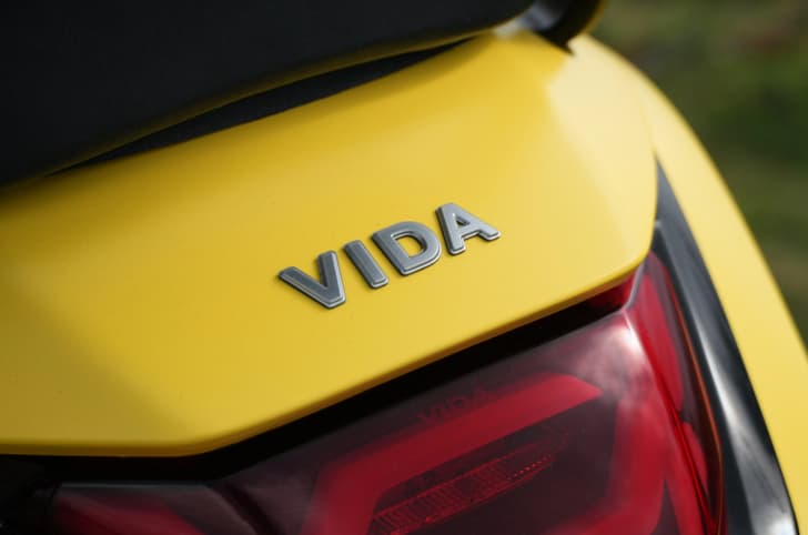 A close-up shot of the Vida logo on the Vida VX2.