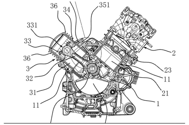 QJMotor single-cylinder ‘V-Twin patent image
