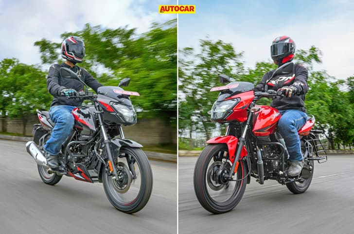 A collage showing the all-new Bajaj Pulsar 125 and Pulsar 150 outside.
